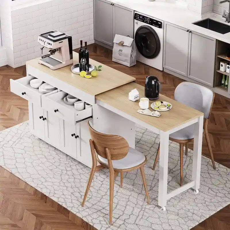 Isola da cucina con tavolo allungabile e spazio contenitore