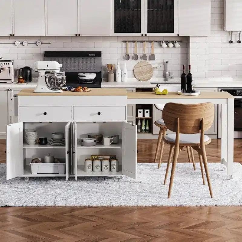 Kitchen Island with Extendable Table and Storage