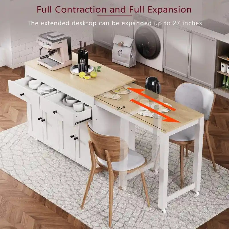 Kitchen Island with Extendable Table and Storage
