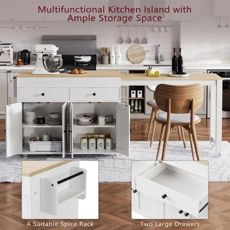 Isola da cucina con tavolo allungabile e spazio contenitore