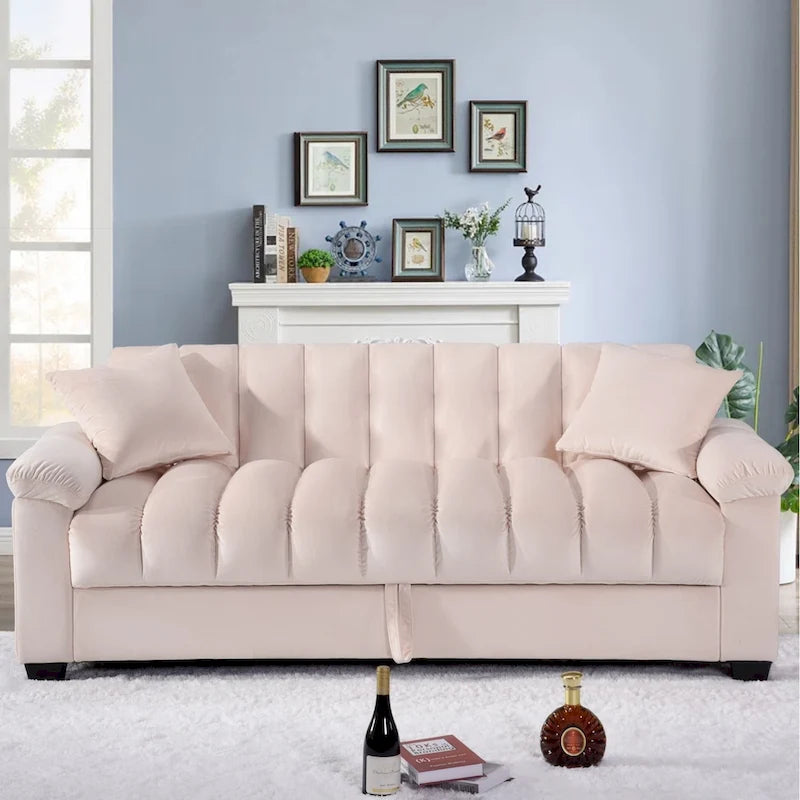 Samt-Schlafsofa mit Stauraum und 2 Kissen
