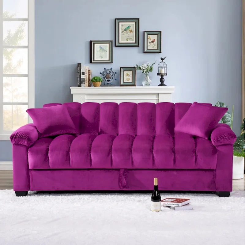 Samt-Schlafsofa mit Stauraum und 2 Kissen