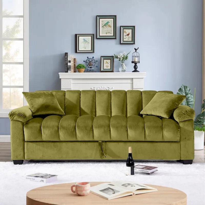 82.7 Velvet Storage Convertible Sofa Sleeper Couch with 2 Pillows