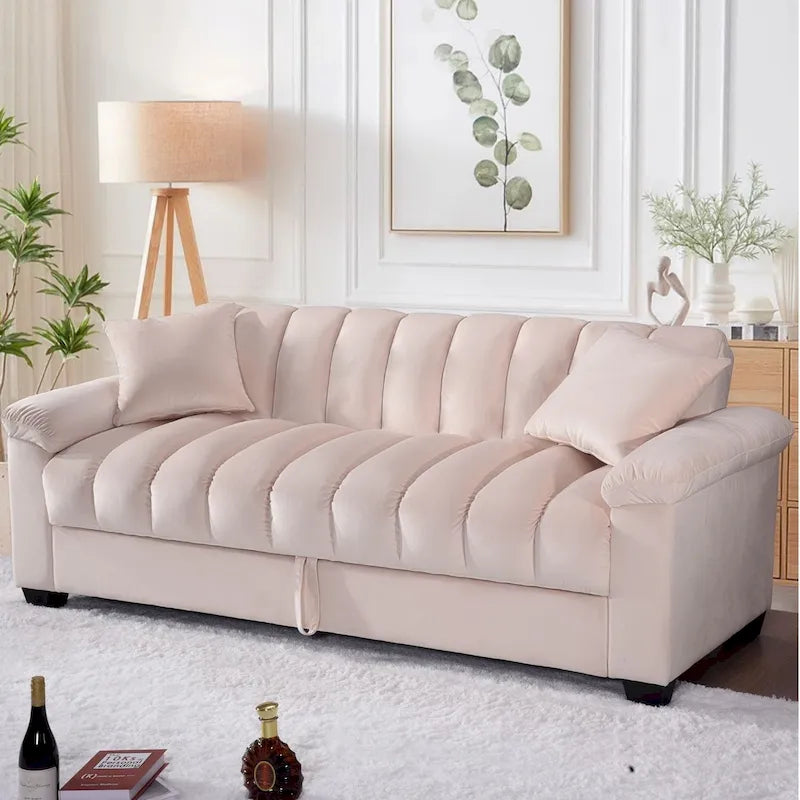 Samt-Schlafsofa mit Stauraum und 2 Kissen