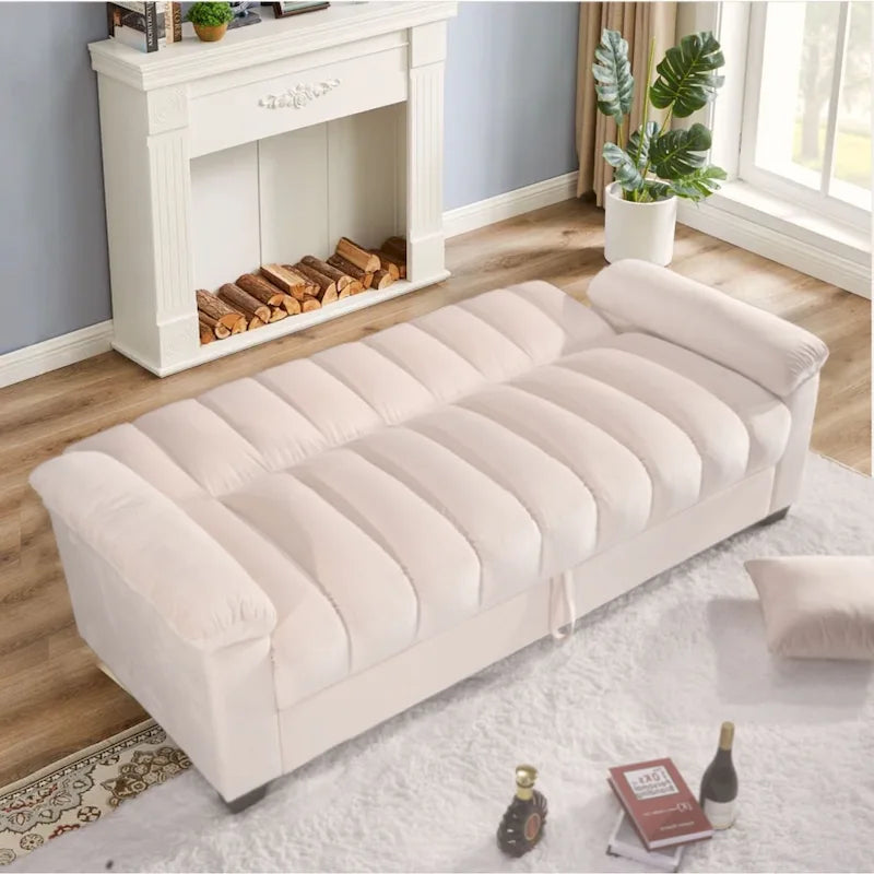 Samt-Schlafsofa mit Stauraum und 2 Kissen