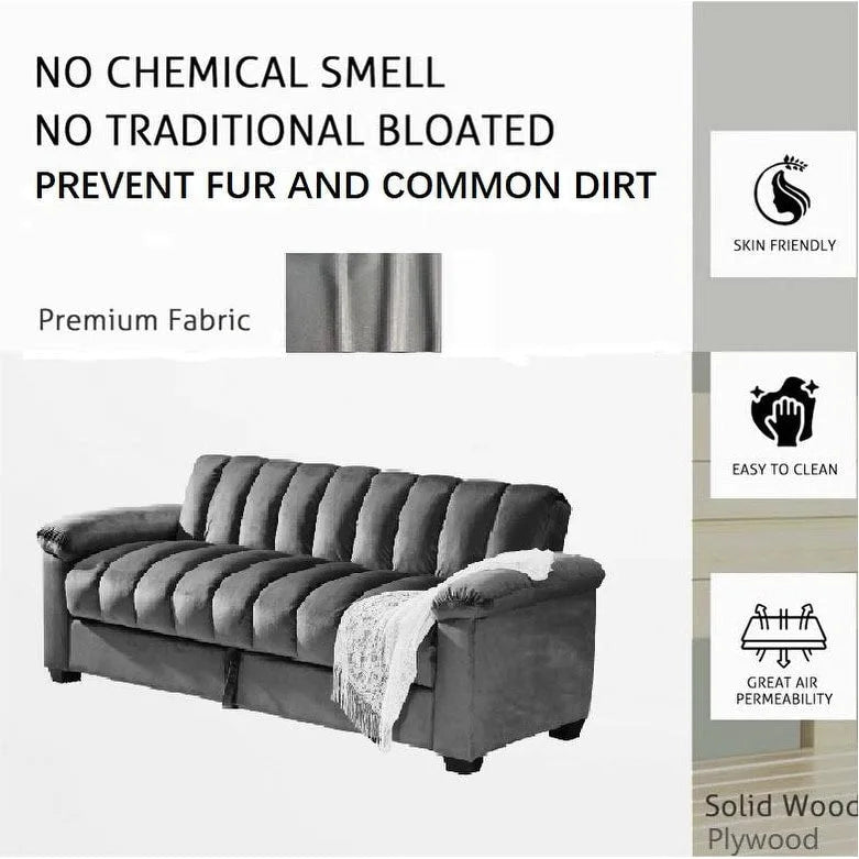 Divano trasformabile in velluto con contenitore e 2 cuscini