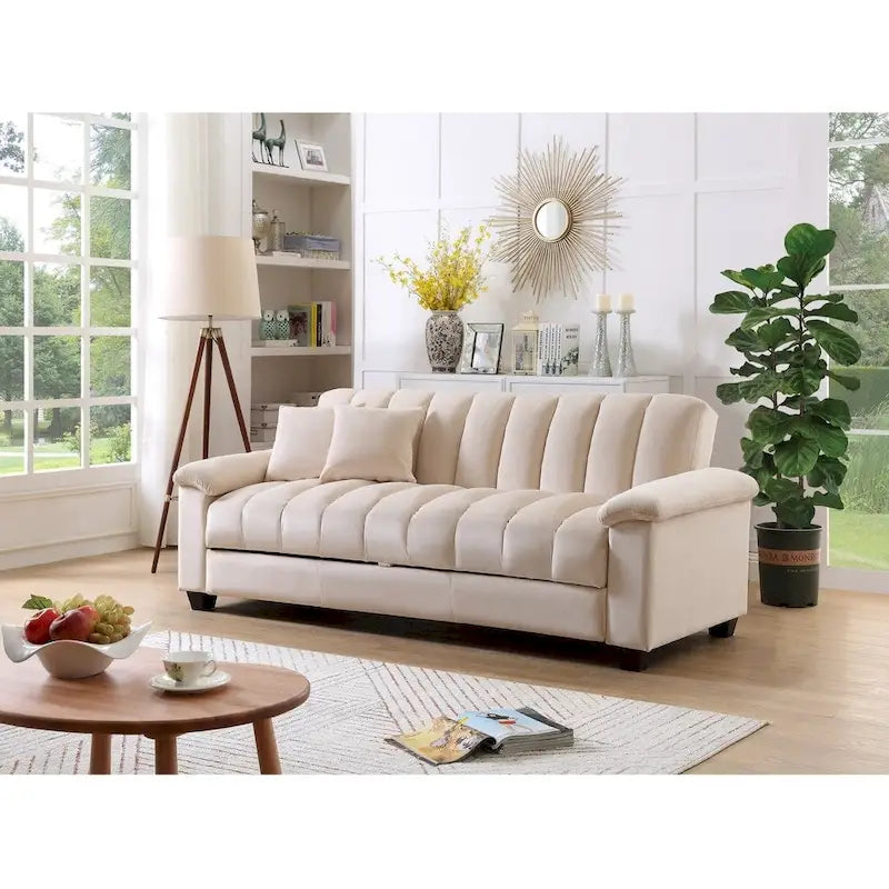 Schlafsofa mit Stoffbezug und geriffelter Rückenlehne