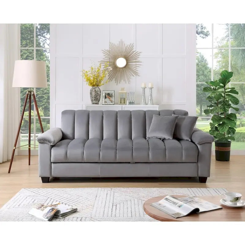Schlafsofa mit Stoffbezug und geriffelter Rückenlehne