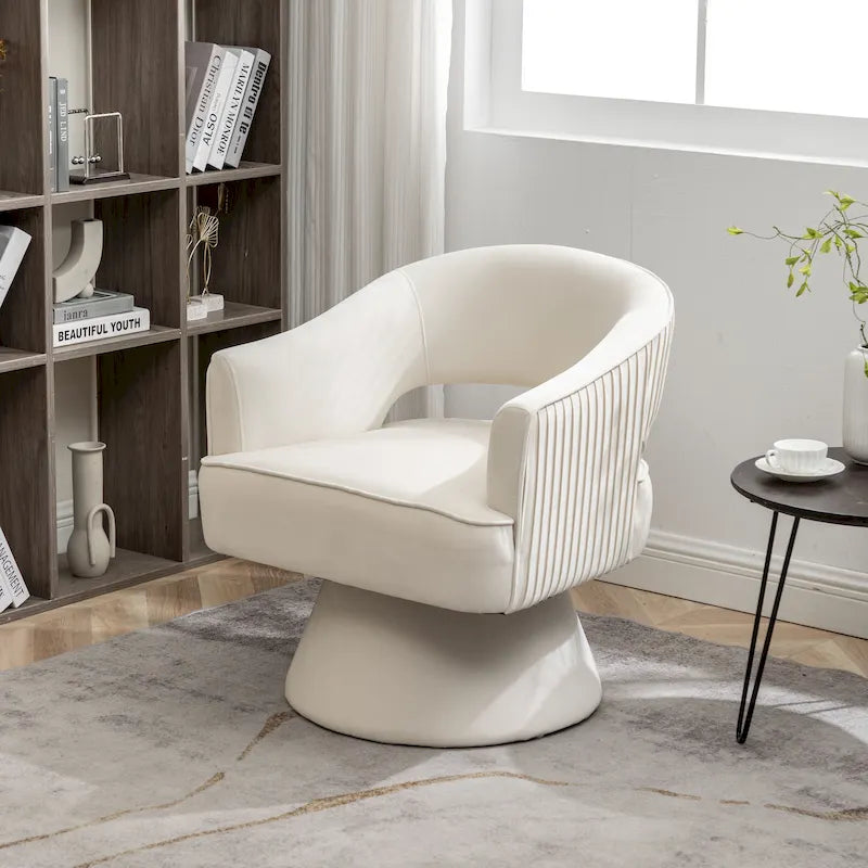 Fauteuil tonneau pivotant en velours avec dossier capitonné