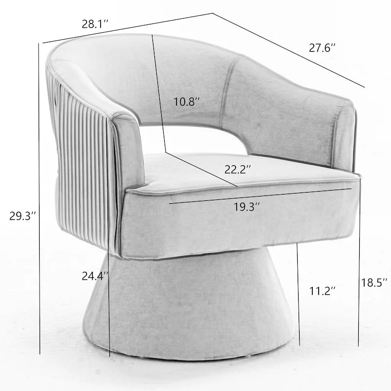 Fauteuil tonneau pivotant en velours avec dossier capitonné