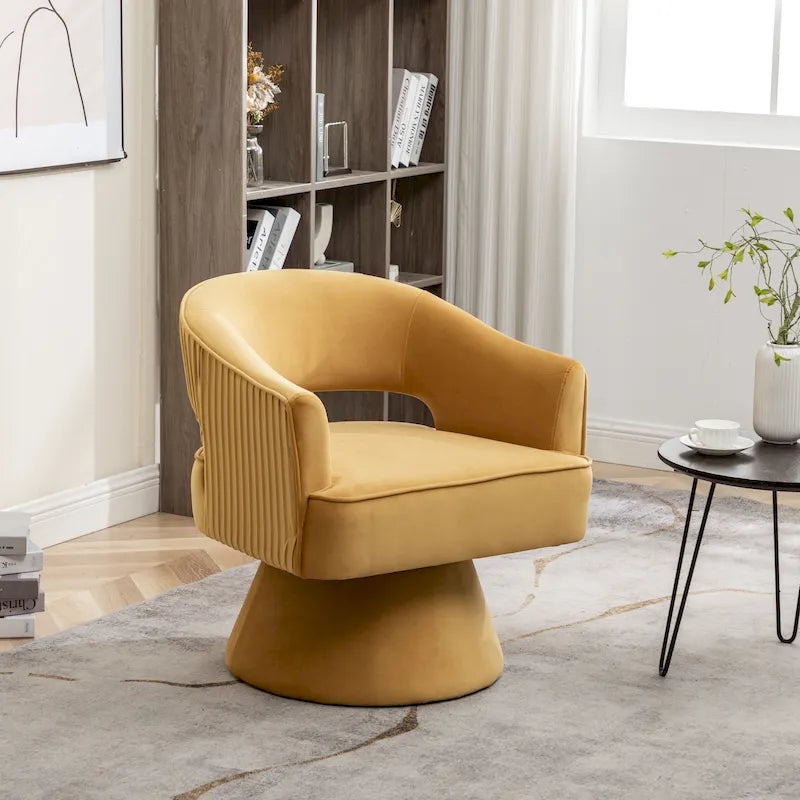 Fauteuil tonneau pivotant en velours avec dossier capitonné