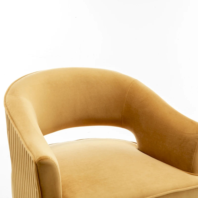 Fauteuil tonneau pivotant en velours avec dossier capitonné
