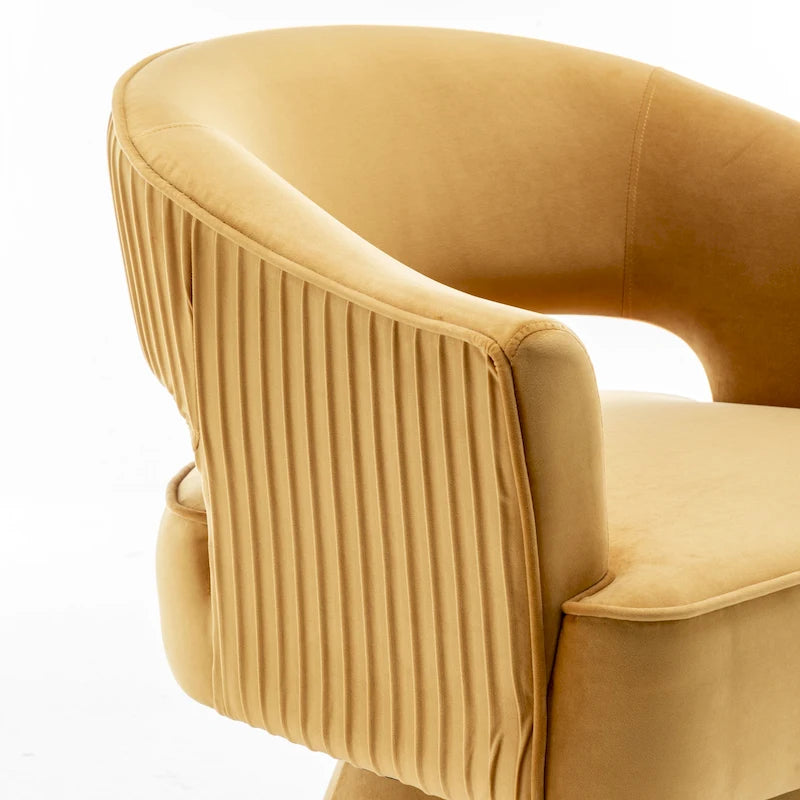 Fauteuil tonneau pivotant en velours avec dossier capitonné