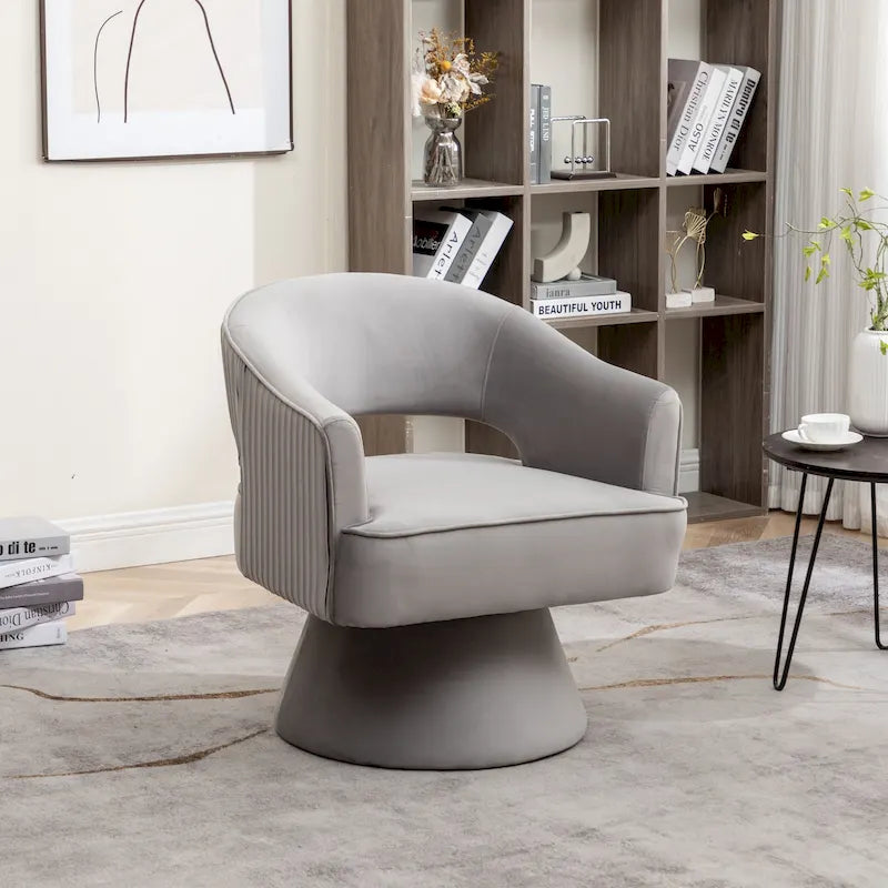 Fauteuil tonneau pivotant en velours avec dossier capitonné