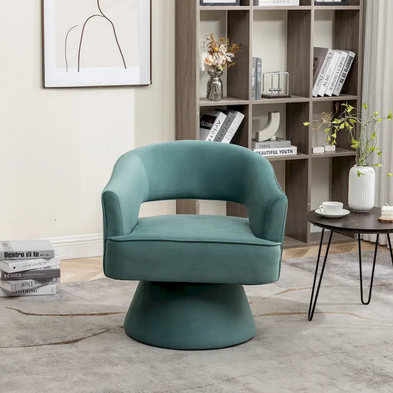 Fauteuil tonneau pivotant en velours avec dossier capitonné