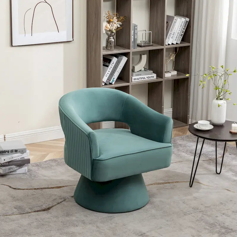 Fauteuil tonneau pivotant en velours avec dossier capitonné