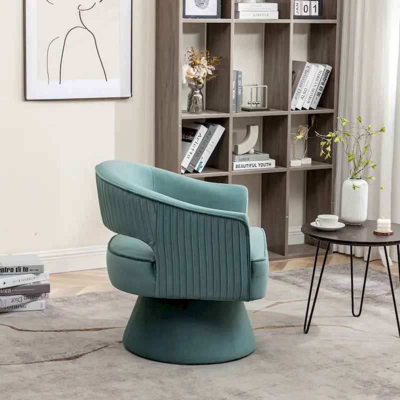Fauteuil tonneau pivotant en velours avec dossier capitonné
