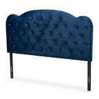 Navy Blue Velvet Upholstered Headboard with Button Tufting
