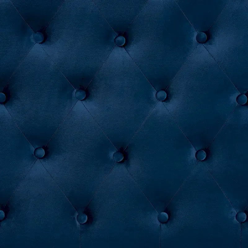 Navy Blue Velvet Upholstered Headboard with Button Tufting