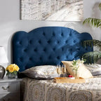 Navy Blue Velvet Upholstered Headboard with Button Tufting