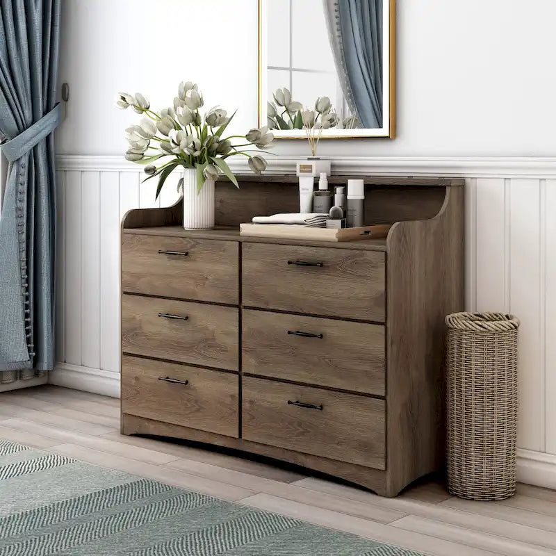 47-Inch 6-Drawer Double Dresser with Two-Tier Top