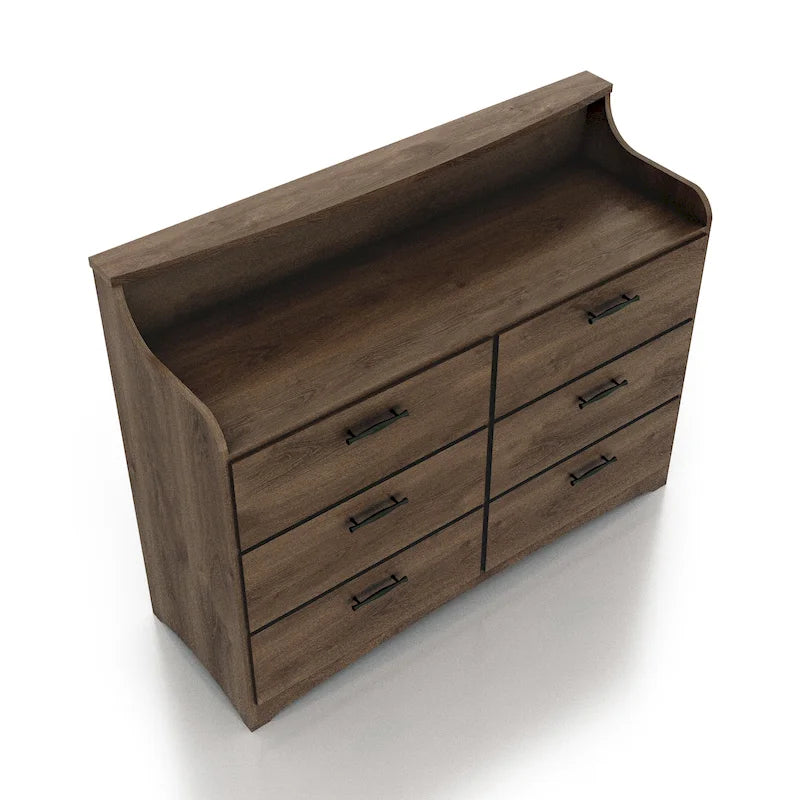47-Inch 6-Drawer Double Dresser with Two-Tier Top