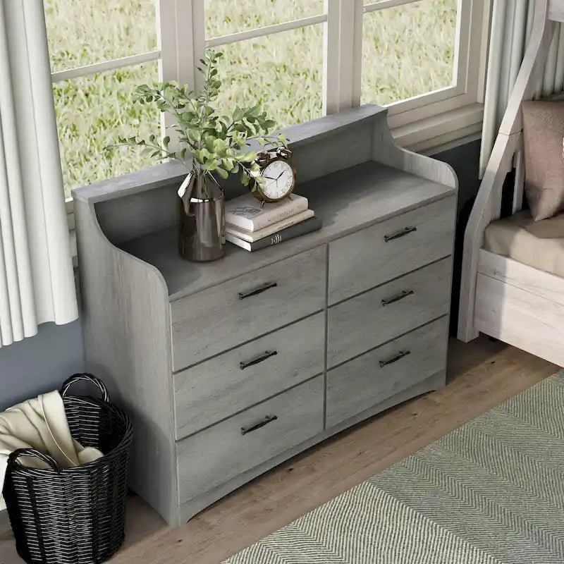 47-Inch 6-Drawer Double Dresser with Two-Tier Top
