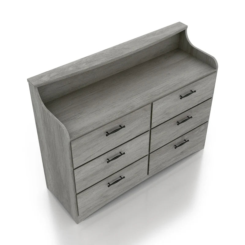 47-Inch 6-Drawer Double Dresser with Two-Tier Top