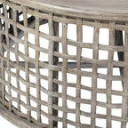 Grijze ronde salontafel van hout en rotan