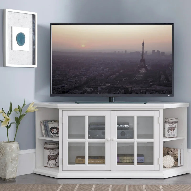 56-Inch-weißes Eck-TV-Möbel mit Ablageböden