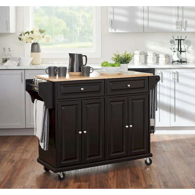 Carrello da cucina con ruote, cassetti e armadietti