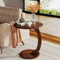 Round End Table, Wood C-Shaped Side Table, Vintage Couch Side Table