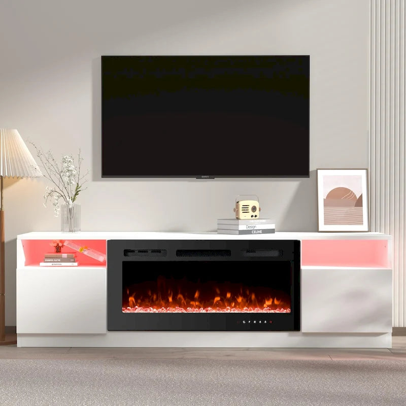 TV Stand with Electric Fireplace and Storage Shelves