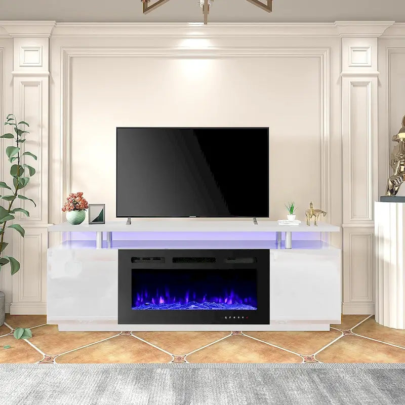 TV Stand with Electric Fireplace and Storage Shelves