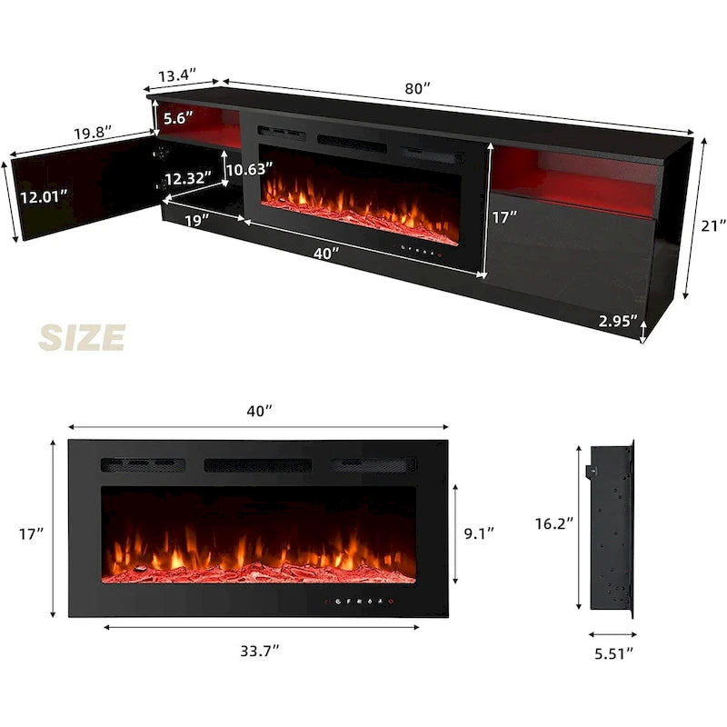 TV Stand with Electric Fireplace and Storage Shelves