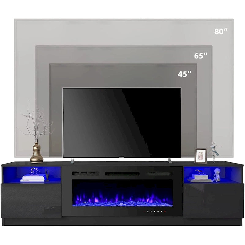 Meuble TV avec foyer électrique et étagères de rangement