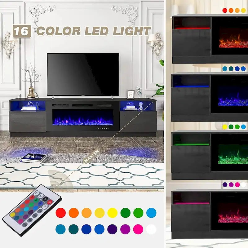 Meuble TV avec foyer électrique et étagères de rangement