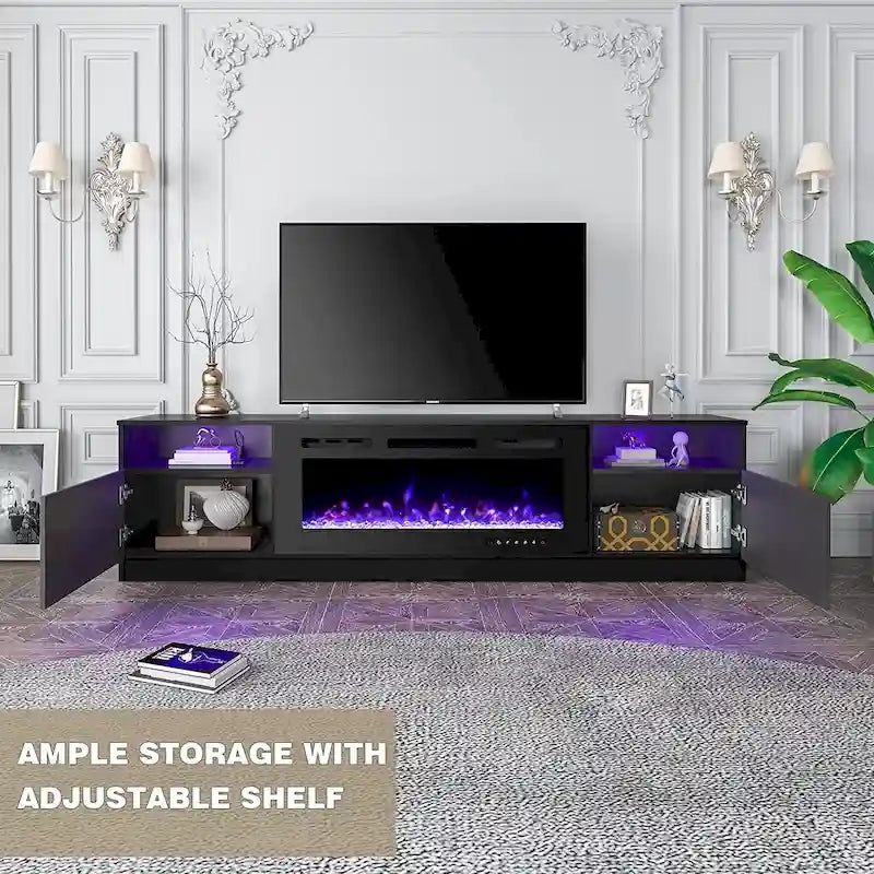 Meuble TV avec foyer électrique et étagères de rangement