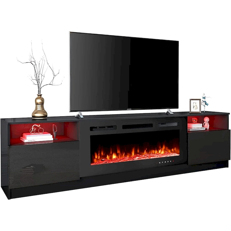 Meuble TV avec foyer électrique et étagères de rangement