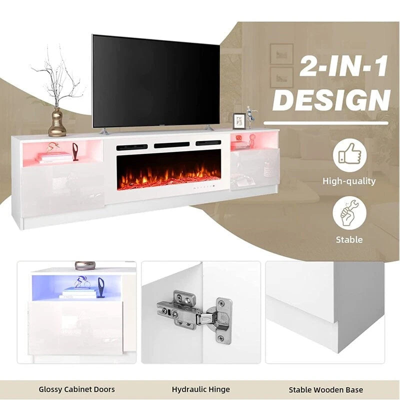Meuble TV avec foyer électrique et étagères de rangement