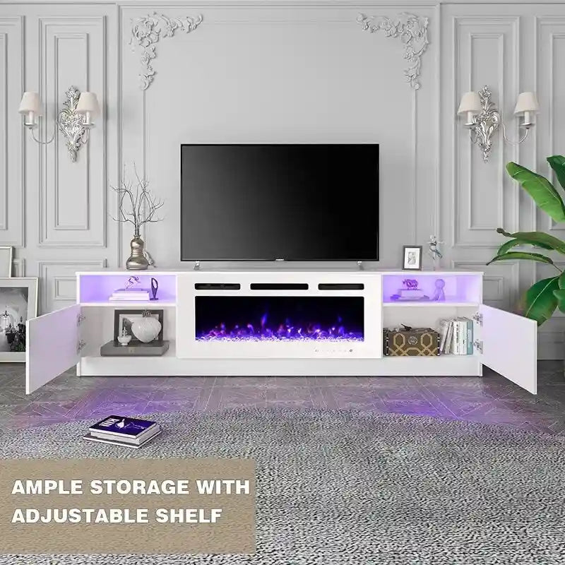 Meuble TV avec foyer électrique et étagères de rangement