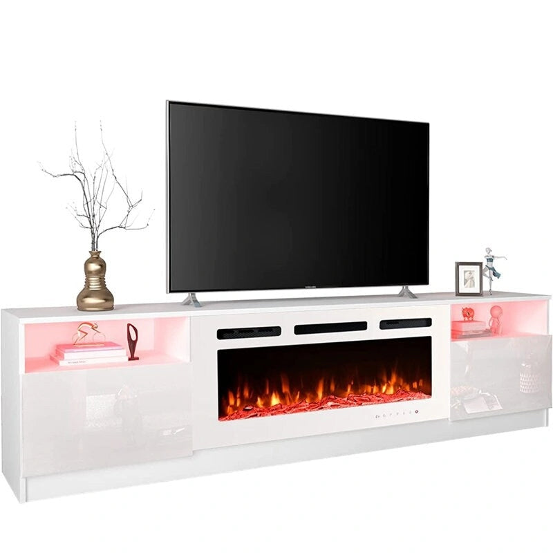 Meuble TV avec foyer électrique et étagères de rangement