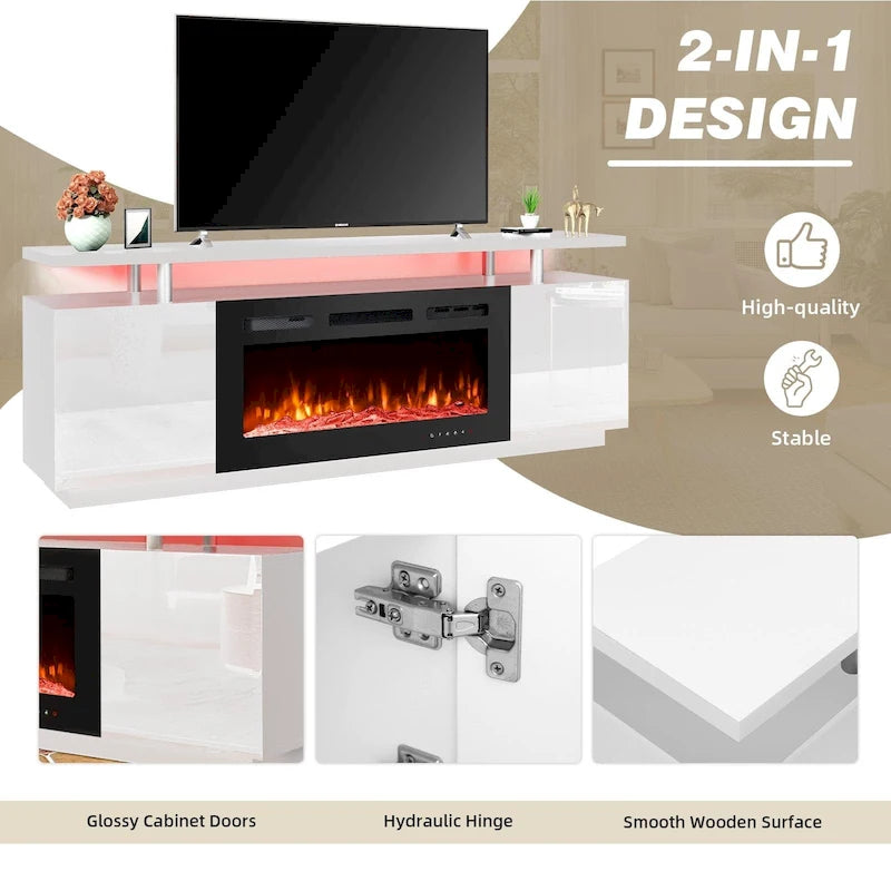 Meuble TV avec foyer électrique et étagères de rangement