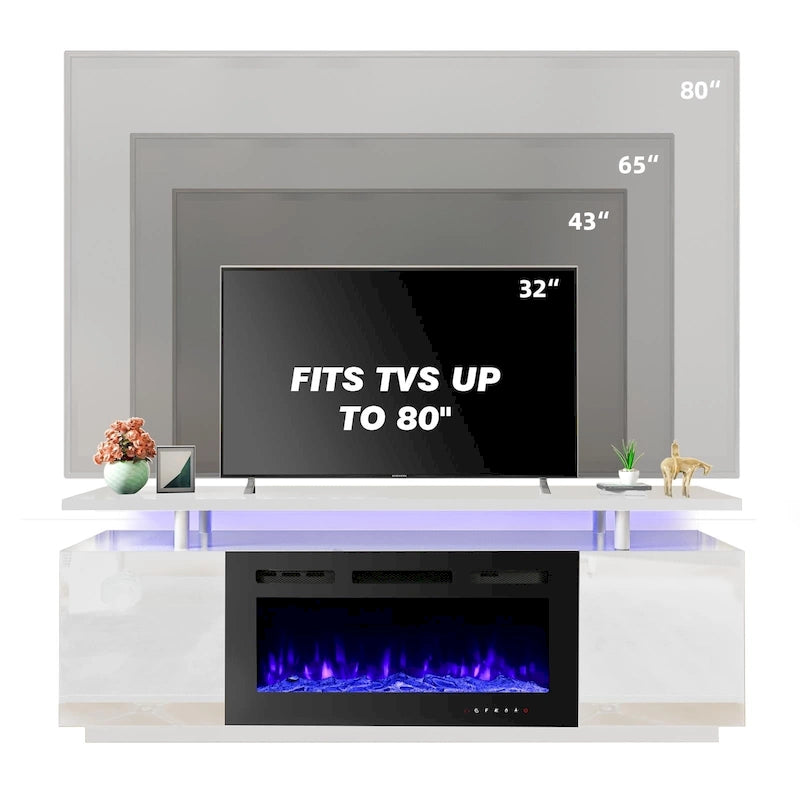 Meuble TV avec foyer électrique et étagères de rangement