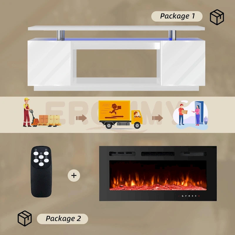 Meuble TV avec foyer électrique et étagères de rangement