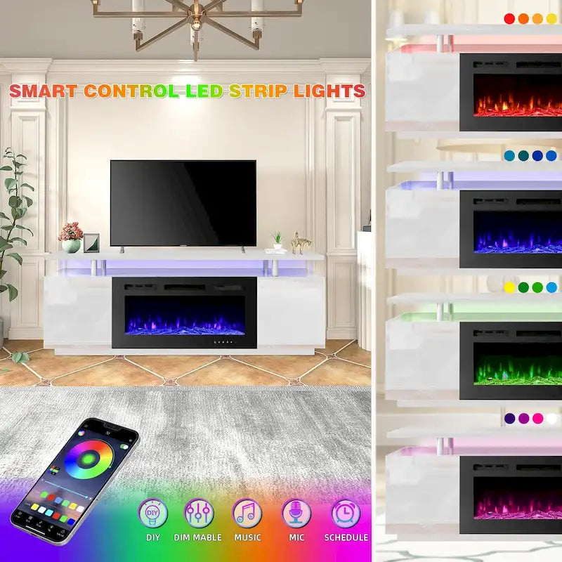 Meuble TV avec foyer électrique et étagères de rangement