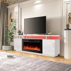 Meuble TV avec foyer électrique et étagères de rangement
