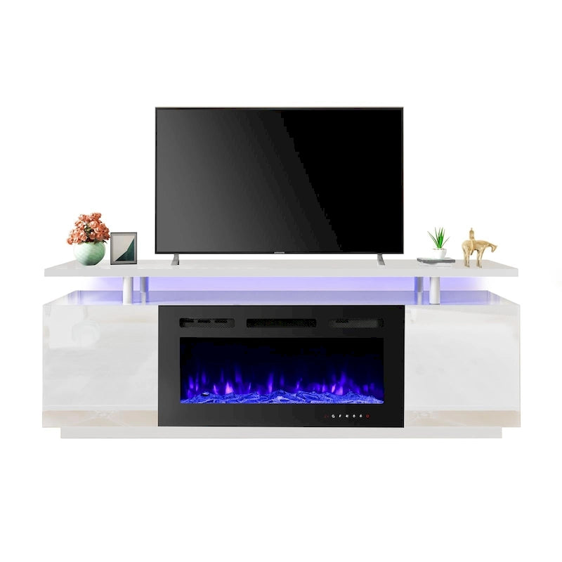Meuble TV avec foyer électrique et étagères de rangement