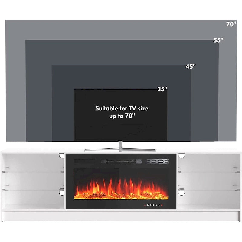 Meuble TV avec foyer électrique et étagères de rangement