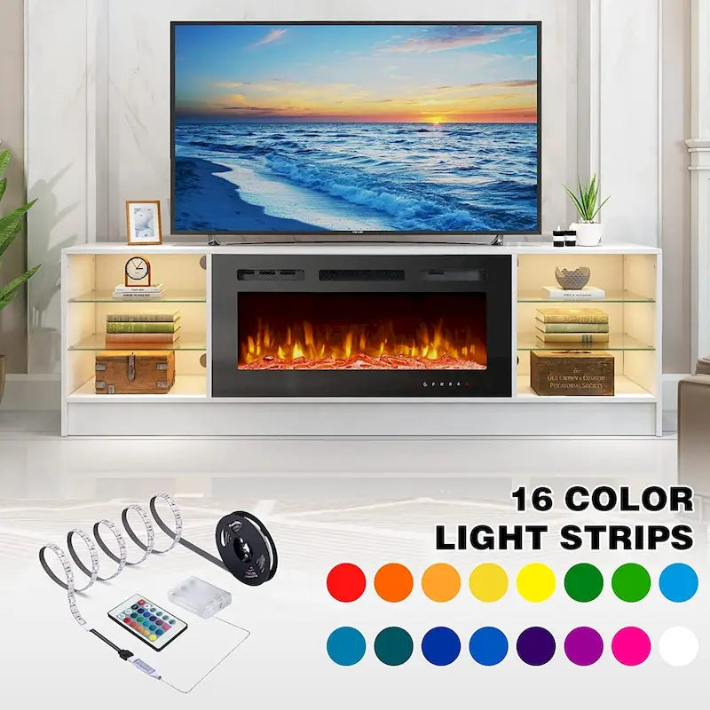Meuble TV avec foyer électrique et étagères de rangement
